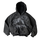 SHOPMOCHO Y2k Gothic Punk Style Printed Star Spot Embroidered Zipper Hoodie Men and Women Fashion Harajuku Retro Oversized Bat Sleeve Top