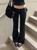 SHOPMOCHO Women's Flare Pants Low Waist Slim Fit Y2K Metal Button Design Casual