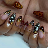 SHOPMOCHO 24Pcs Short Almond Fake Nails Butterfly Wings Nail Art with Glue Glitter Flower False Nails Acrylic Autumn Winter Press on Nail