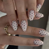 SHOPMOCHO Fashion Dark Brown White Polka Dot Wearable Nail Art Fall Winter Chic Fake Nails Detachable Finished False Nails Press on Nails