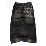 SHOPMOCHO American Street Trend Letter Embroidered Loose Jeans Men Harajuku Y2K New Hip Hop Oversized Wide-leg Pants Unisex Mopping Jeans