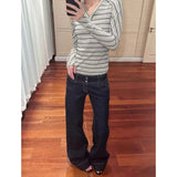 SHOPMOCHO Women's American Blue Button Design Jeans Low Waist Straight Leg Loose Wide Leg Drapey Long Pants Y2K Style Slimming Denim