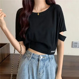 SHOPMOCHO New Style Sensible Design Short Sleeve Women's T-Shirt Summer Korean Trendy Niche Cropped High-Waisted Exposed Midsection Loose-