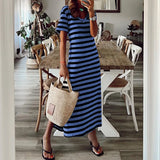 Shopmocho Summer women's loose striped printed long dress with slits on both sides and V-neck