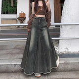 SHOPMOCHO Women Denim Skirts Solid Skirt A Line Button Pocket Ankle Length Zipper Fly Empire Waist None Strech Casual Loose 2026 Autumn
