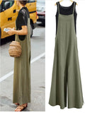 Shopmocho Women's Summer Sleeveless Jumpsuit Solid Color Wide Leg Bib Overalls Casual Loose Cotton Linen Straps Dungaree
