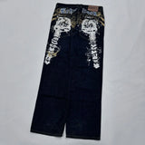 SHOPMOCHO Japanese Dragon Knitted Jeans Men Women Baggy Fit High Street Urban Casual Trendy Fashion Hip Hop Streetwear Daily Wear Style