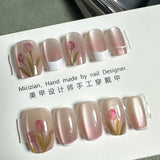 SHOPMOCHO 10Pcs Wearable Cat Eyes Series Short Square Press On Nails Kawaii Cartoon Cat Rabbit Rhinestone Gradients Full Cover False Nails