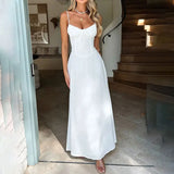 Shopmocho Sexy Solid Color Sleeveless Long Dress Women 2025 Summer Fashion Casual Elegant A-Line Dresses Beach Vacation Spaghetti Strap