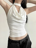 SHOPMOCHO Solid Color Simple Casual All-match Cool Confident Sexy Beautiful High Street Summer Travel Women's Thin Halter Vest