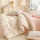 SHOPMOCHO 3 Piece Sheet Set  pink bowknot embroidery duvet cover Set ， comfortable Bedding Set Bedspread for All Season