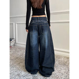 Shopmocho Blue Women's Retro Y2K 2000s Wide Leg Baggy Casual Denim Trouser High Waist Loose Jeans 2025 Autumn Harajuku Full Length Pants