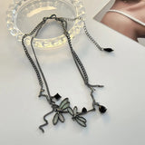 Shopmocho Sweet Cool Gun Black Fantasy Dragonfly Necklace for Women Gothic Black Tassels Choker Niche High-End Clavicle Chain Jewelry