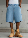 SHOPMOCHO Men's Light Blue Wide-Leg Utility Denim Shorts for Summer