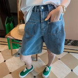 SHOPMOCHO plus Size Women's Denim Wide Leg Shorts Summer Loose Fit Slimming Straight Cut Five-Quarter Trendy Blue Jeans Casual Shorts