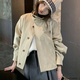 Shopmocho Korea Short Outerwear Woman Casual Loose Lazy Chic Long Sleeve Cotton Blends Windbreaker Coats Thin Thench