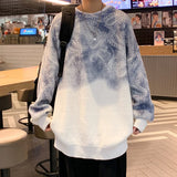 SHOPMOCHO Sweater men Round neck cashew flower knitted sweater fashion new gradient color  loose fashion New Year's sweater men's clothing