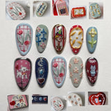 SHOPMOCHO 24pcs Flower Print Press on Nails Wine Red Blush Almond False Nail Tips Wearable Reusable Summer Spicy Girl Fake Nails