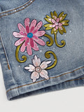 SHOPMOCHO Gothic Flower Embroidery Retro Denim Shorts Y2k Harajuku Rhinestone Blue Washed Low Waist Mini Shorts Women Sexy Streetwear