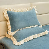 SHOPMOCHO Solid Color Autumn and Winter Thickened Pillowcase Milk Velvet Embroidered Pillowcase with Lace Design