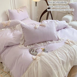 SHOPMOCHO 3pcs White Bedding set ruffles Duvet Cover Set (1*Duvet Cover + 2*Pillowcase, Without Core)for bedroom guest room