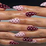 SHOPMOCHO Fashion Dark Brown White Polka Dot Wearable Nail Art Fall Winter Chic Fake Nails Detachable Finished False Nails Press on Nails