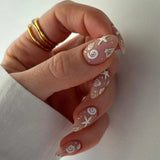 Shopmocho Blue White French 3D Flower Shell Nail Art Summer Beach Fashion Almond False Nails Detachable Finished Fake Nails Press on Nails