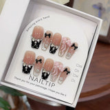 SHOPMOCHO 10Pcs Handmade Nude Color Press On Nails Sparkling Cat-Eye Cherry Star Marine Elements Sequins Cute Girlish Nail Suitable Summer
