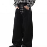 SHOPMOCHO 2025 American Style Retro Black Loose Wide Leg Jeans Men's New High Waisted Lazy Style Hanging Pants