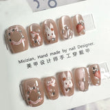 SHOPMOCHO 10Pcs Wearable Cat Eyes Series Short Square Press On Nails Kawaii Cartoon Cat Rabbit Rhinestone Gradients Full Cover False Nails