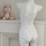 Shopmocho Women Sexy  Floral Print Bodysuit Lace Trim Sleeveless Slim Fit Leotard Summer Jumpsuit Romper Sexy Underwear Nightwear Lingerie