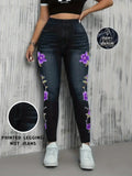 SHOPMOCHO 【Non-Denim】Women's Faux Denim Print Leggings, Sports Casual Skinny Pants, Thin Soft Skin-Friendly Yoga Pants, All-Season Long Pa