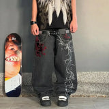SHOPMOCHO Woman Jeans Cargo Pants Women Clothing Y2k Baggy Harajuku Retro Hip Hop Embroidery Trousers Streetwear Ladies for Women
