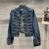 SHOPMOCHO 2026 Autumn New Fashion Metal Buckle Design Shoulder Strap Denim Short Jacket For Women High Street Coat Female 11A06995