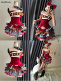 Shopmocho Summer Vintage Elegant Y2K Woman 2 Piece Sets Punk Gothic Strapless Crop Tops +High Waist Ruffle Skirt Female Party Outfits 2025