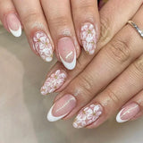 SHOPMOCHO 24Pcs Pink Almond False Nails Butterfly Ballet with French Design Wearable Fake Nails Simple Artificial Press on Nails Tips Art