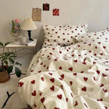 SHOPMOCHO Korean Style Bedding Set Kid Adult Twin Full Queen Size Bed Flat Sheet Set Pillowcase Bed Linen Love Heart Duvet Cover