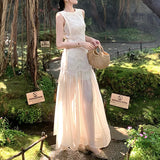 SHOPMOCHO-Women White Sleeveless Waist Skirt 2025 Summer New High End Dress Temperament Light Luxury Skirt