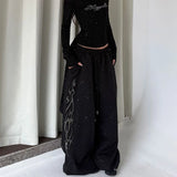 SHOPMOCHO Y2K Black Diamond Sweatpants Women Harajuku Streetwear Baggy Joggers Fashion Wide Leg Pants Hip Hop Oversized Casual Trousers