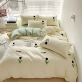 SHOPMOCHO Ins Embroidery  Bed Linen Twin Full Queen King Size  Bed Sheets Set  Adults Kids Floral Bed Flat Sheet Pillowcase Christmas Gift