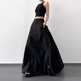 Shopmocho Temperament Retro Slit Women Cargo Skirts Summer High Waist Streetwear Midi Skirts Y2K Chic Hip All Match Folds A Line Skirt