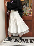 Shopmocho Long Tulle Midi Skirts Womens  Autumn Elastic High Waist Mesh Tutu Pleated Skirts Female Black White Long Skirt Streetwear