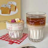 Shopmocho INS Pink Bow Glass Cups Iced Coffee Mug Clear Drinking Glasses Tumbler Milk Tea Juice Water Cup Dessert Cups Drinkware 260-380ML
