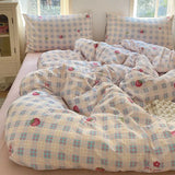 SHOPMOCHO Ins Girls Strawberry Bedding Sets 2025 New Queen Size Bed Sheet Set Duvet Cover Set With Pillowcase No Filling