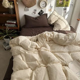 SHOPMOCHO Bedding Set Ins Ambiance Blue Coffee Grid Mixed With Washed Cotton Minimalist Four Piece Set Fitted Sheets Duvet Cover