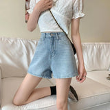 SHOPMOCHO High Waist Slimming Split Denim orts Women's Summer New Hong Kong Sle Straight Loose Wide Leg Hot Pants plus Size Jeans