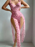 Shopmocho Two-piece women's sexy lingerie pink Valentine's Day long dress thong