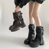 SHOPMOCHOWinter Women Biker Boots Fashion Belt Buckle Ladies Elegant Platform Long Pipe Booties Casual Women's Knee High Booties2025