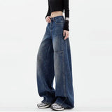 SHOPMOCHO Female Student Casual Blue Jeans Wide-Leg Pants Loose Drape Straight-Leg Trousers Spring Autumn Floor Pants Fashion Streetwear