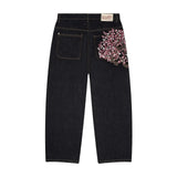 SHOPMOCHO Gothic Womens Diamond Embroidery Jeans Vintage Low Rise Flared Jeans Women Retro Y2k Baggy Denim Pants High Streetwear Trousers